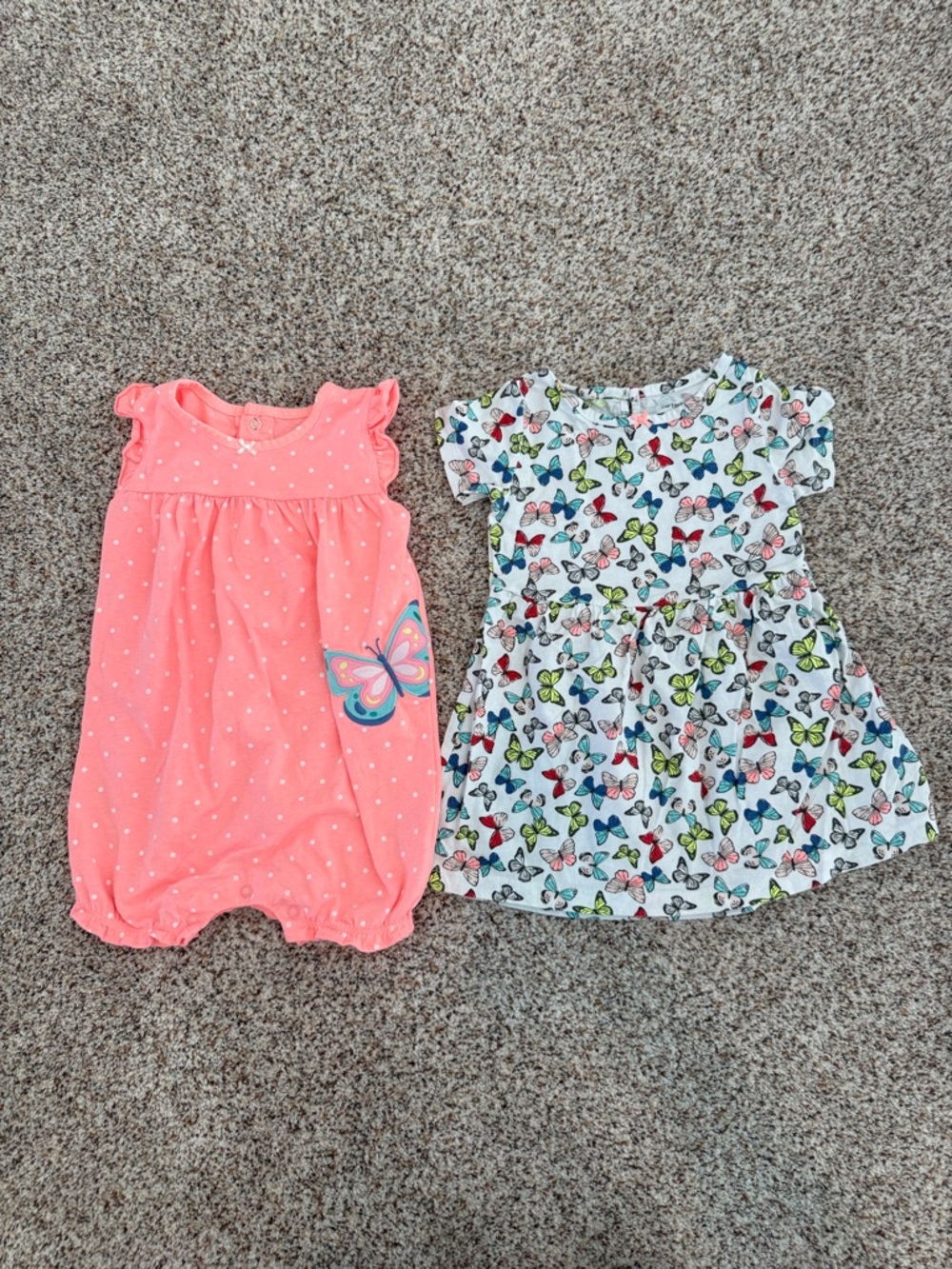 Carter's White Baby Outfit with Coral Bow & Multi-Color Butterfly Print